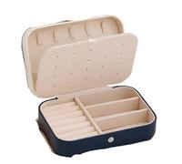 Caja de almacenamiento joyería portátil, organizador viaje, estuche, cuero, pendientes, collar, anillo Para Joyas(Blue)