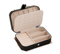 Caja de almacenamiento joyería portátil, organizador viaje, estuche, cuero, pendientes, collar, anillo Para Joyas(Black)