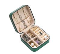 Caja de almacenamiento joyería portátil, organizador viaje, estuche, cuero, pendientes, collares, anillos, pulsera, exhibición Para Joyas(Dark green)