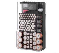 Caja de almacenamiento organizadora de baterías con probador integrado y tapa con bisagras para hasta 93 pilas AA AAA C D 9V para taller de oficina en casa (negro)