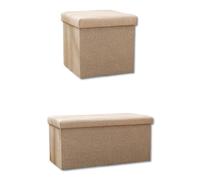 Caja de Almacenamiento otomana Taburete de Lino y algodón Banco Plegable Multiusos con Capacidad de 181 kg reposapiés Duradero y Organizador de Zapatos para Entrada(30 x 30 x 30 cm/Caqui)