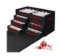 Caja de Almacenamiento para Adornos navideños Relaxdays, 128 Bolas, 40 x 73 x 36,5 cm, poliéster, cartón, Negra.