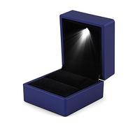 Caja de almacenamiento para anillos con luz LED azul, diseño elegante, organizador de joyería, decoración de lujo, para joyas, caja con cristal transparente