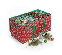Caja de Almacenamiento para Bolas navideñas Relaxdays, 128 Bolas, 33 x 66 x 33 cm, Copos de Nieve, cartón, Rojo/Verde