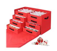 Caja de Almacenamiento para Bolas navideñas Relaxdays, 128 Bolas, 40 x 73 x 36,5 cm, poliéster, cartón, roja.