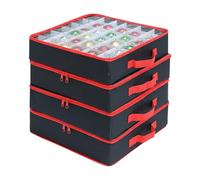 Caja de Almacenamiento para Bolas navideñas Relaxdays, Set de 4, 16 Bolas, 9 x 34 x 34 cm, poliéster, cartón, Negro/Rojo
