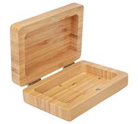 Caja de almacenamiento para el hogar hecha a mano con soporte de madera de bambú para jabón de baño, jabonera cuadrada natural, soporte de madera de bambú natural