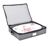 Caja de almacenamiento para plato, mide el interior 40,6 x 30,5 cm con superficies acolchadas y acolchadas. Parte superior estructurada, parte inferior y lateral, separadores de fieltro incluidos