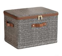 Caja de almacenamiento plegable de tela no tejida, tablero grueso reforzado con asas ergonómicas duales, organizador de gran capacidad, patrón moderno de rejilla gris para camisas (tamaño extragrande)