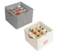 Caja de almacenamiento plegable para zapatos con separadores ajustables, tapa transparente de 17 x 17 x 12 pulgadas, diseño bordado beige y gris, ideal para el hogar y viajes, solución que ahorra
