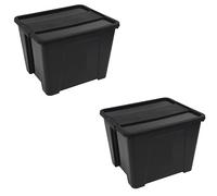 Caja de almacenamiento pongotodo con tapa Plástica, herramientas, juguetes, ropa (PP reciclado) (20 Litros color negro)