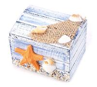 Caja de almacenamiento portátil de madera de estilo mediterráneo, caja pequeña para almacenamiento (estrella de mar)