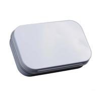Caja de almacenamiento rectangular de hojalata blanca con tapa abatible segura para organizar pastillas de chicle de menta, cuentas y artículos esenciales de viaje, diseño compacto