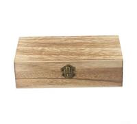 Caja de almacenamiento rectangular de madera de grano natural con hebilla segura para joyas, artículos pequeños, té, granos de café y uso eficiente en estantes (color claro)