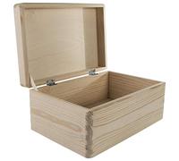 Caja de almacenamiento rectangular pequeña de madera con tapa con bisagras y cinta de sujeción | 20 x 20 x 14 cm | Baúl de recuerdo | pino liso sin pintar para decorar manualidades