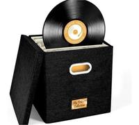 Caja de Almacenamiento Tela algodón y Lino, Plegable con Tapa, Organizador portátil Discos Vinilo for el hogar para Discos(Black)