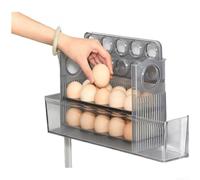 Caja de almacenamiento transparente de huevos verdes para puerta de refrigerador, organizador vertical de 30 unidades con tapa de rebote automático y fecha de rotación, material seguro para mascotas