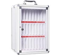 Caja de almacenamiento transparente montada en la pared con cerradura para gestión y organización de teléfonos móviles, depósito seguro para estudiantes y personal, 24 ranuras plateadas