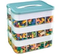 Caja de almacenamiento triple para bloques Lego, apilables, cajas de juguetes, tapa, apilables, de plástico, piezas pequeñas, transparentes