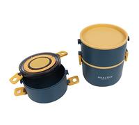 Caja de Almuerzo de Acero Inoxidable, Caja de Bocadillos de Acero Inoxidable Portátil 2200 Ml de Tres Capas de Diseño de Compartimento Desmontable Redonda para la Escuela de la Oficina en Casa (Azul
