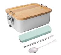 Caja De Almuerzo De Acero Inoxidable Con Tapa De Madera: Tapa De Bambú Caja De Pan Robusta, Sostenible Y Sin BPA, Ideal Para La Escuela Y El Trabajo (850ml)