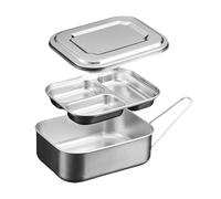 Caja de almuerzo genérica para caja de almuerzo de doble capa de acero inoxidable con 3 compartimentos - Caja de almacenamiento de alimentos de disputa de gran capacidad Féche a prueba de adultos