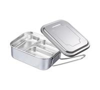 Caja de almuerzo para acero inoxidable - Doble capa de acero inoxidable caja de almuerzo con 3 compartimentos - Caja de almacenamiento de alimentos de contenedores de gran capacidad fuga para