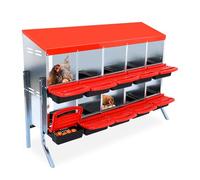Caja de anidación de pollo, caja de metal resistente con 10 compartimentos con soporte, agujeros transpirables y plataforma de descanso, caja de nido de pollo enrollable para una fácil limpieza y
