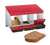 Caja de anidación de pollo, caja de metal resistente de 3 compartimentos con agujeros transpirables y plataforma de descanso, caja de nido de pollo enrollable para una fácil limpieza y colección de