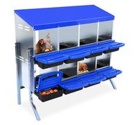 Caja De Anidación Resistente para Gallinas - 6 Compartimentos De Acero Galvanizado Antióxido - Tapa Extraíble - Fácil Limpieza y Recolección De Huevos - con Posadero para Gallineros y Granjas
