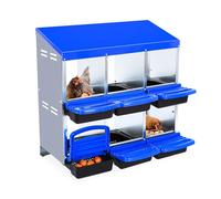 Caja De Anidación Resistente para Gallinas - 6 Compartimentos De Acero Galvanizado Antióxido - Tapa Extraíble - Fácil Limpieza y Recolección De Huevos - con Posadero para Gallineros y Granjas