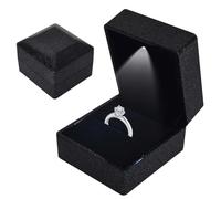 Caja de Anillo con Luz LED, Caja de Terciopelo, Joyero para Anillos, Anillos Cajas de Almacenamiento de Joyería LED, para Propuestas Compromisos Bodas y Valentín, 5.8*6.3*5cm, NegroEstrellado