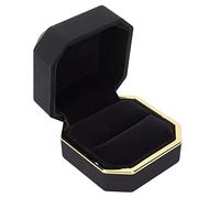 Caja de anillo de luz LED de terciopelo de lujo para el traje de boda de participación de la propuesta para almacenamiento de joyas de diamantes (Negro)