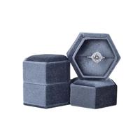 Caja De Anillo Individual Y Doble Terciopelo Cuadrado Octágono Vintage Con Tapa Desmontable para Propuesta, Boda(Grey Blue-S)