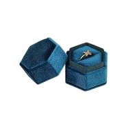 Caja De Anillo Individual Y Doble Terciopelo Cuadrado Octágono Vintage Con Tapa Desmontable para Propuesta, Boda(Blue-S)