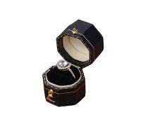 Caja de anillo pequeña de cuero vintage, exquisita caja de anillo de compromiso en forma de corazón, organizador de terciopelo con hebilla, caja de almacenamiento de joyas