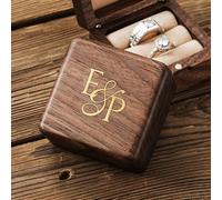 Caja de anillo personalizada KEMEILA con incrustaciones de latón, caja de anillo de metal hecha a mano para boda, caja de anillo de compromiso de madera, portador de anillos de boda de madera y latón