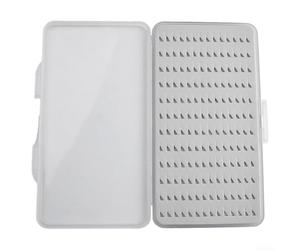 Caja de anzuelos de pesca con mosca transparente con almohadilla interna de espuma para sostener múltiples tamaños de anzuelo, construcción resistente para durabilidad al aire libre (L)