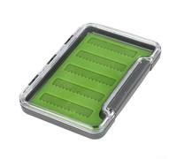 Caja de aparejos de pesca con mosca de plástico con tira de silicona impermeable y tapa transparente para una protección eficaz contra moscas y anzuelos (diente de sierra mediano)