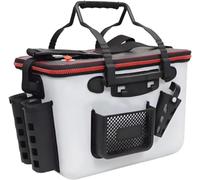Caja de aparejos de pesca con soporte para caña, mochila autoportante con soporte de alicates, bolsa de aparejos de pesca multifunción de gran capacidad, caja de pesca, cubo de pesca (45 cm, whi