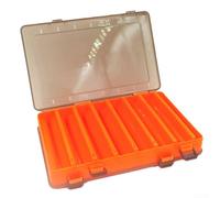 Caja de aparejos de pesca de doble cara con 14 compartimentos de plástico ABS con orificios de drenaje y asa de transporte (transparente)