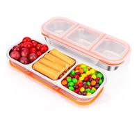 Caja de aperitivos con compartimentos de acero inoxidable, 600 ml, a prueba de fugas, caja de aperitivos, resistente al agua, recipiente para aperitivos con tapa, apto para lavavajillas, fiambrera