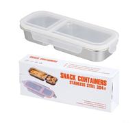 Caja de aperitivos de acero inoxidable a prueba de fugas con 2 o 3 compartimentos para almacenamiento organizado del almuerzo, adecuada para oficina, escuela y uso al aire libre con tapas seguras (2