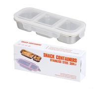 Caja de aperitivos de acero inoxidable a prueba de fugas con 2 o 3 compartimentos para almacenamiento organizado del almuerzo, adecuada para oficina, escuela y uso al aire libre con tapas seguras (3