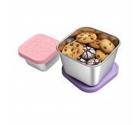 Caja de aperitivos de acero inoxidable para niños, juego de 2 piezas, fiambrera pequeña, de acero inoxidable, caja de almacenamiento para niños, con tapa, hermética e impermeable para viajes, escuela