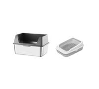 Caja de Arena Acero Inoxidable con Tapa Pala, Lado Alto, Adecuada for Gatos Grandes, Antiadherente, a Prueba Fugas(All Steel)