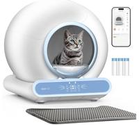 Caja de arena autolimpiable, caja de arena automática de seguridad integrada para gatos, autolimpieza, 65 L + 9 L, control de aplicación, eliminación de olores, incluye alfombrilla y forro (3 rollos