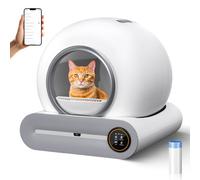 Caja de Arena autolimpiante para Gatos de Gran Capacidad de 65L/9L para múltiples Gatos, automática con Control de aplicación, no Necesita Recogida, fácil de Limpiar, Incluye Bolsa de Basura (Blanco)