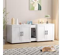 Caja de arena con habitación doble, mueble de caja de arena oculta para gatos para 2 gatos, muebles de caja de arena cerrada de madera, 55 pulgadas de largo x 17.7 pulgadas de ancho x 20.6 pulgadas de