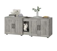 Caja de arena con habitación doble, mueble de caja de arena oculta para gatos para 2 gatos, muebles de caja de arena para gatos cerrados de madera, 55 pulgadas de largo x 17.7 pulgadas de ancho x 20.6